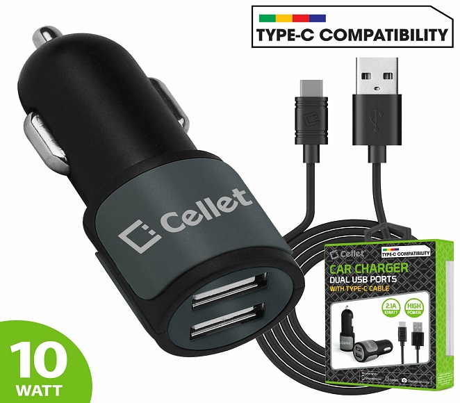 CAR CHARGER WITH TYPE-C CABLE CELLET (GRAY)